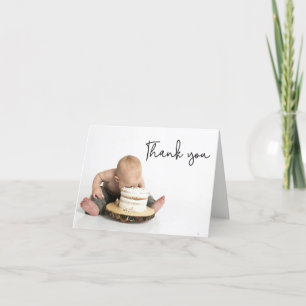 Editable Niedlich Foto Baby Boy 1. Geburtstag Dankeskarte