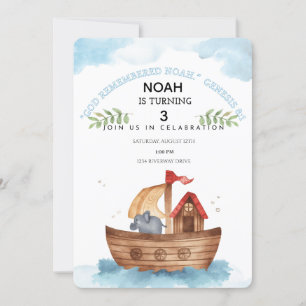 Editable Noah Ark 3. Geburtstag Einladung BIBLE