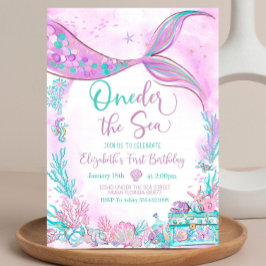 Editable Oneder Sea Mermaid Lila Aquamarin First Einladung
