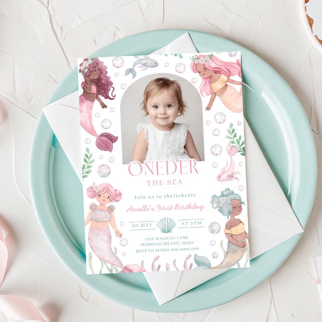 Editable Oneder the Sea Mermaid Invitation Einladung (Editable Oneder the Sea Mermaid Invitation
)