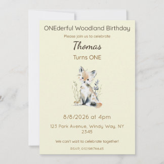 Editable ONEderful Woodland Birthday Einladung
