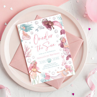 Editable Onethe Sea Mermaid Einladung