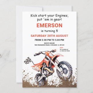 Editable Orange Dirt Bike Einladung zum Geburtstag