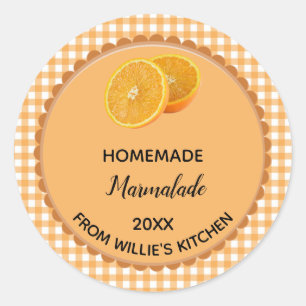 Editable Orange Gingham Marmalade Label Stickers! Runder Aufkleber