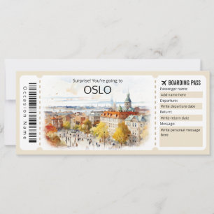 Editable Oslo Flugzeug Ticket, Norwegen Trip Einladung