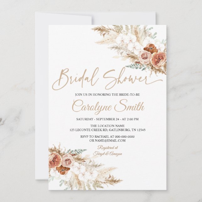 Editable Pampas Grass Bridal Dusche Einladung (Vorderseite)