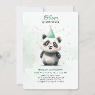 Editable Panda Erster Geburtstag Einladung