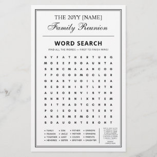 Editable Party Games, Family Wiedersehen Word Game Flyer