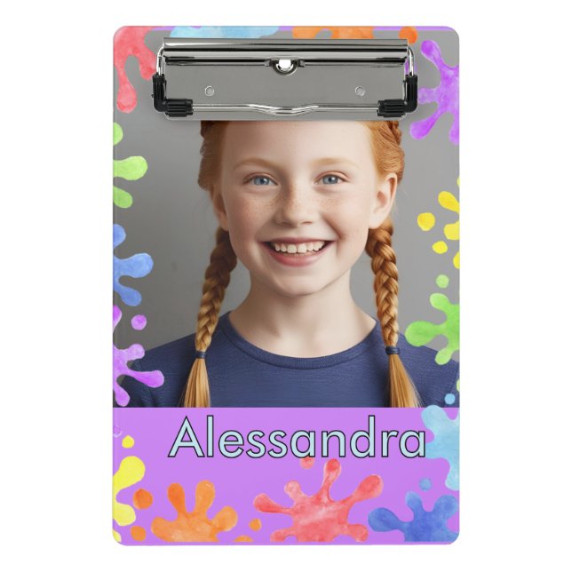 Editable Pastel Splash Custom Photo alessandra Mini Klemmbrett (Vorderseite)