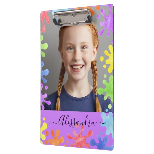 Editable Pastel Splash Custom Photo Frame  Klemmbrett (Links)