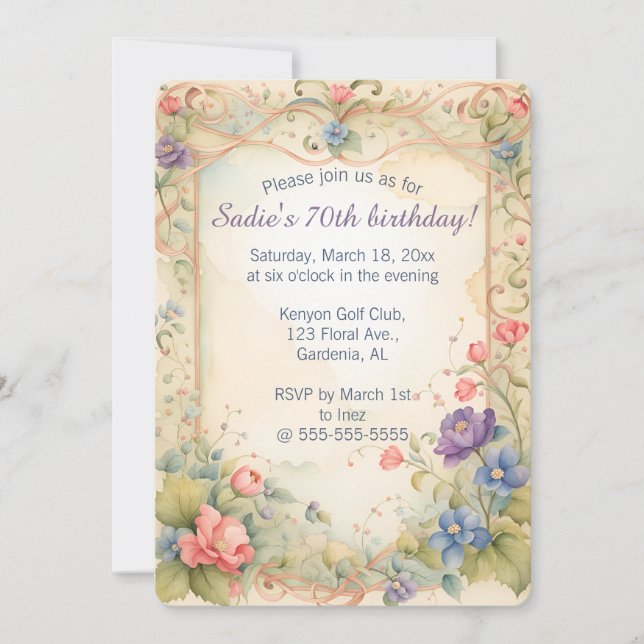 Editable Pastel Trellis Reben und Rose Einladung (Vorderseite)