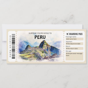 Editable Peru Flugzeug Boarding Pass Einladung