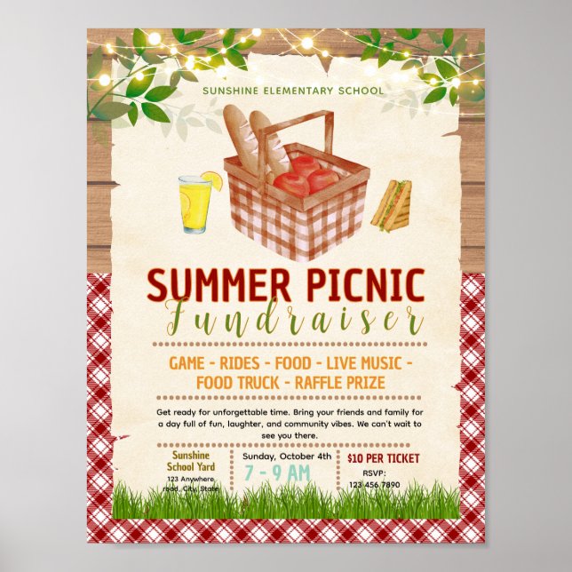 Editable picnic fields day fundraiser flyer poster (Vorne)