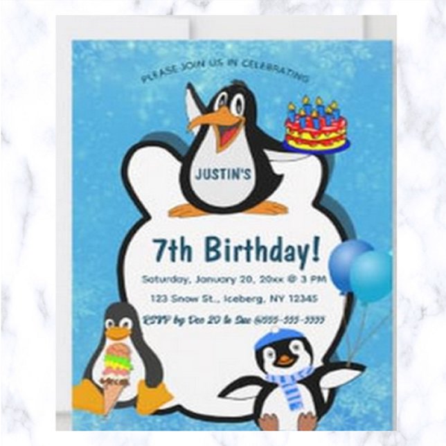 Editable Pinguine in Snow Birthday Einladung (Von Creator hochgeladen)