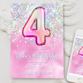 Editable Pink 4th Birthday Einladung Template Gli