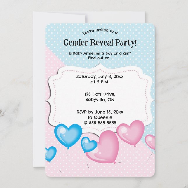 Editable Pink and Blue Polka Dot Gender Reveal Einladung (Vorderseite)