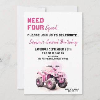 Editable Pink ATV Bike Einladung Geburtstag