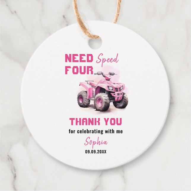 Editable Pink ATV Bike Geburtstagskreis Geschenkanhänger (Vorderseite)