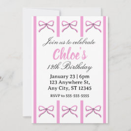 Editable pink bow birthday invite einladung