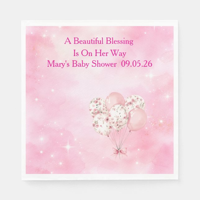 Editable Pink Chinoiserie Baby Shower Tableware Serviette (Vorderseite)