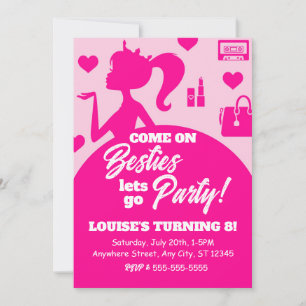 Editable Pink Doll Girl Fashion Party Geburtstag Einladung
