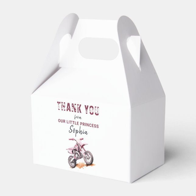 Editable Pink Motorrad Dirt Bike Geburtstag Geschenkschachtel (Vorderseite)