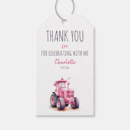 Editable Pink Tractor Birthday Vielen Dank Tag Geschenkanhänger