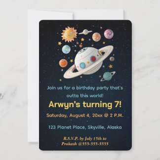 Editable Planeten und Starry Night zum Geburtstag Einladung
