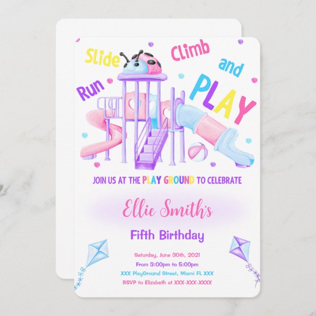 Editable Playground Birthday Einladung (Vorne/Hinten)