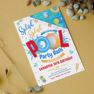 Editable Pool Party Bash Geburtstagsparty Einladun Einladung