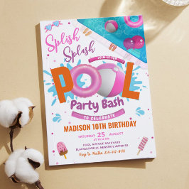 Editable Pool Party Bash Pink Geburtstag Einladung