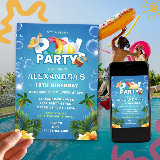 Editable Pool Party Geburtstag Einladung (Von Creator hochgeladen)