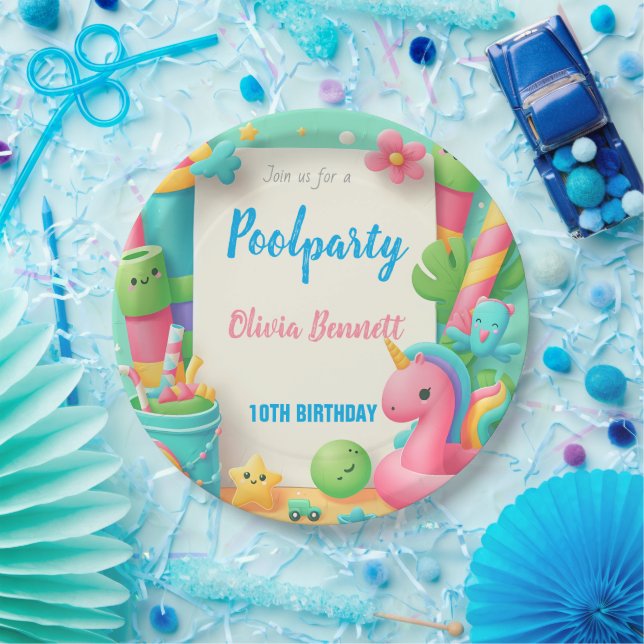 Editable Pool Party Geburtstag Sommerschwimmen Pappteller (Party)