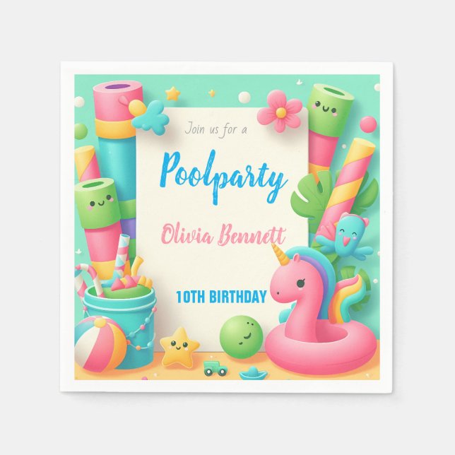 Editable Pool Party Geburtstag Sommerschwimmen Serviette (Vorderseite)