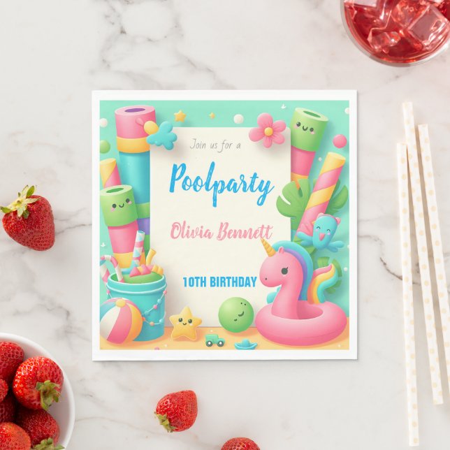 Editable Pool Party Geburtstag Sommerschwimmen Serviette (Beispiel)