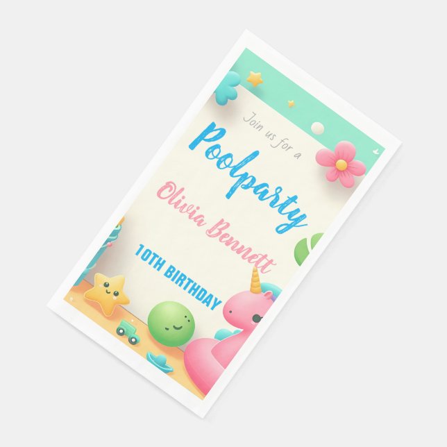 Editable Pool Party Geburtstag Sommerschwimmen Serviette (Ecke)