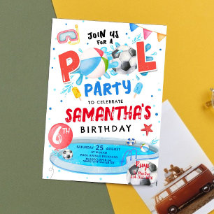 Editable Pool Party Geburtstagsparty Einladung
