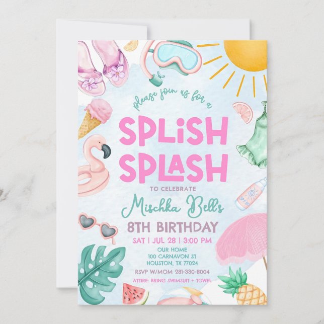 Editable Pool Party Invitation Summer Girl Birthda Einladung (Vorderseite)