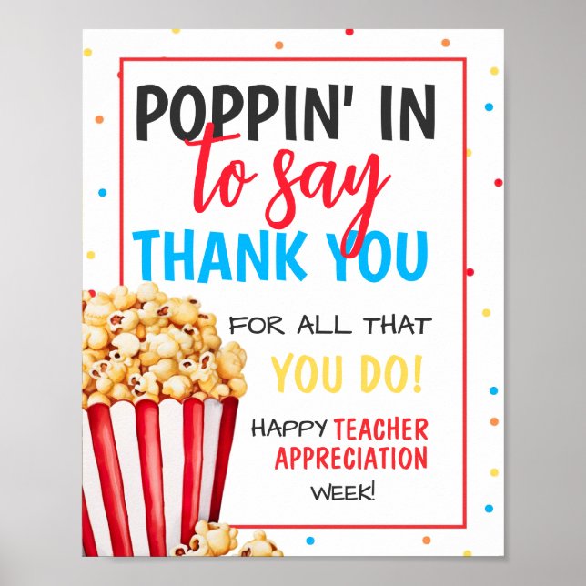 EDITABLE Popcorn Lehrer Bewertung Zeichen, Poppin Poster (Vorne)