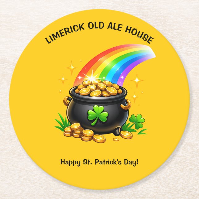 Editable Pot of Gold St Patricks Day Runder Pappuntersetzer (Vorderseite)