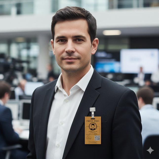 Editable Press Pass Layout Photo ID Plus QR Code Ausweis (Editable Press Pass Layout Photo ID Plus QR Code Badge)