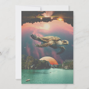 Editable Psychedelic Flying Turtle Holiday Card Feiertagskarte
