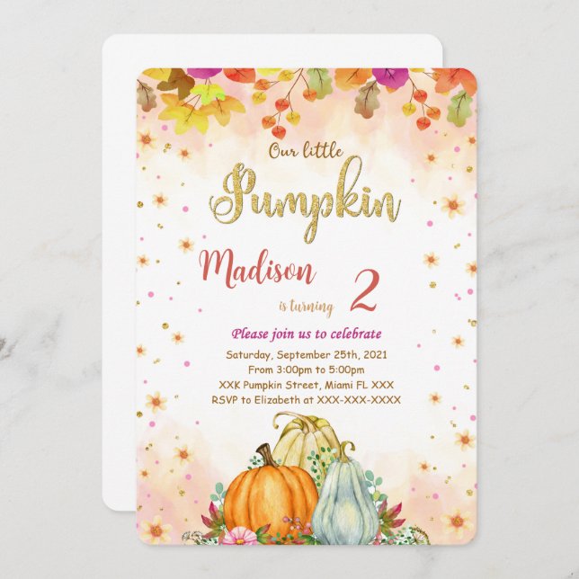 Editable Pumpkin Birthday Einladung (Vorne/Hinten)