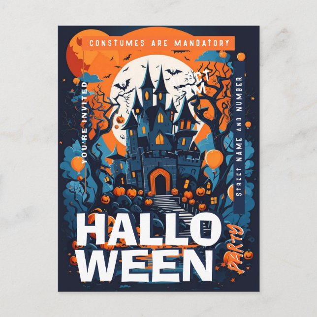 Editable Pumpkin Castell Halloween-Party Einladung Postkarte (Vorderseite)