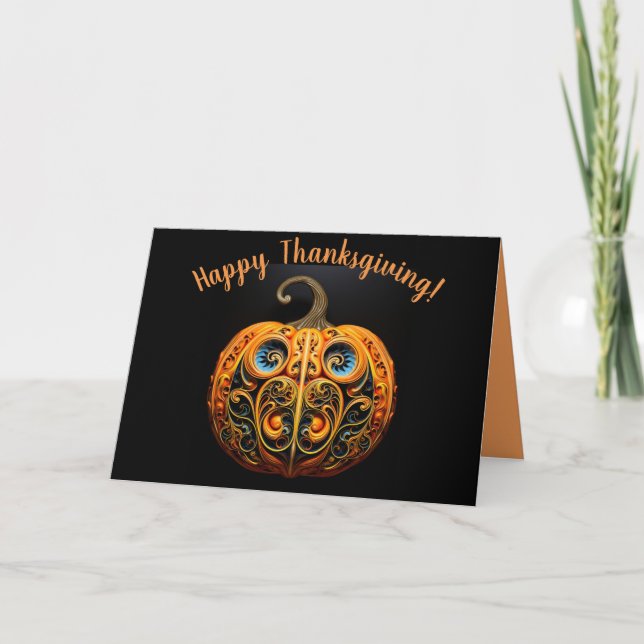 Editable Pumpkin Happy Thanksgiving Karte (Vorderseite)