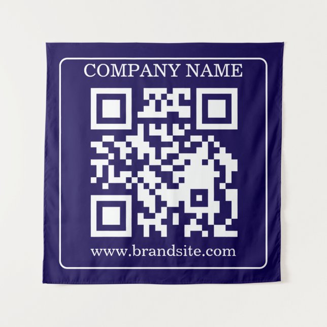 Editable QR Code Navy Blue Modern Branding Display Wandteppich (Vorderseite)