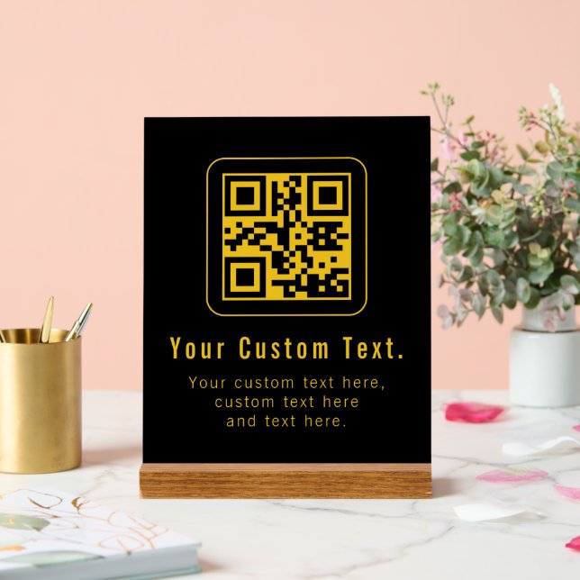 Editable QR Code & Text Template | Black & Gold Acrylschild (Hochzeit)