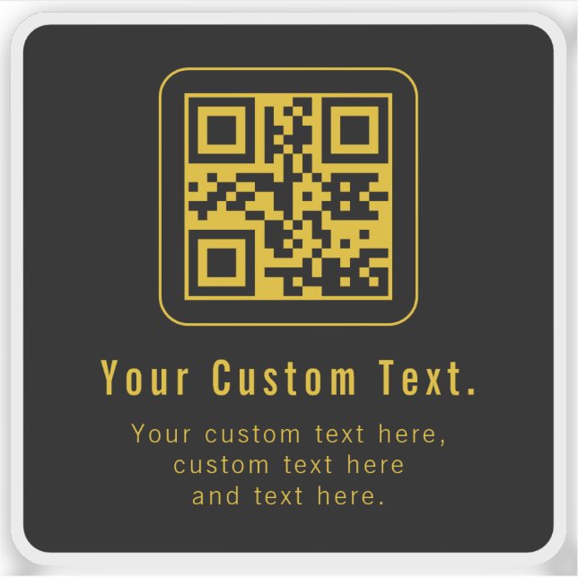 Editable QR Code & Text Template | Black & Gold Aufkleber (Vorderseite)