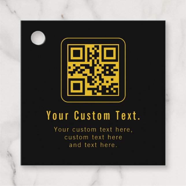 Editable QR Code & Text Template | Black & Gold Geschenkanhänger (Vorderseite)