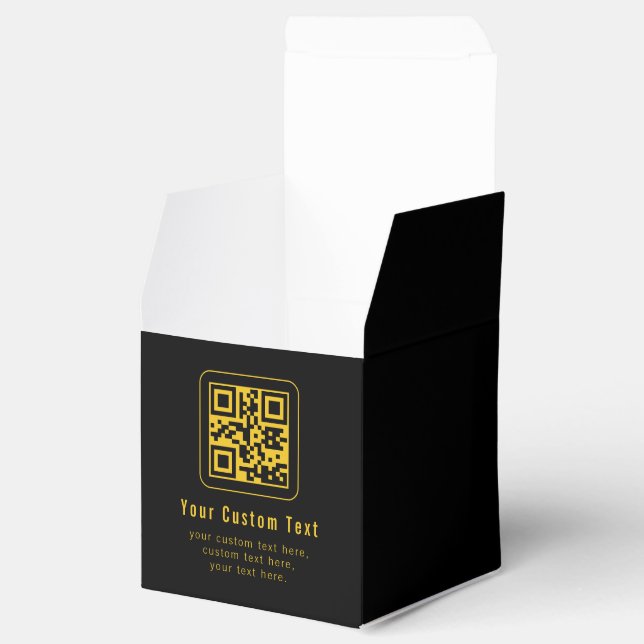 Editable QR Code & Text Template | Black & Gold Geschenkschachtel (Geöffnet)
